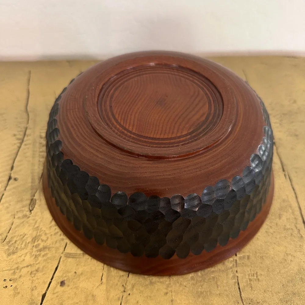 Vintage grooved black walnut wood bowl